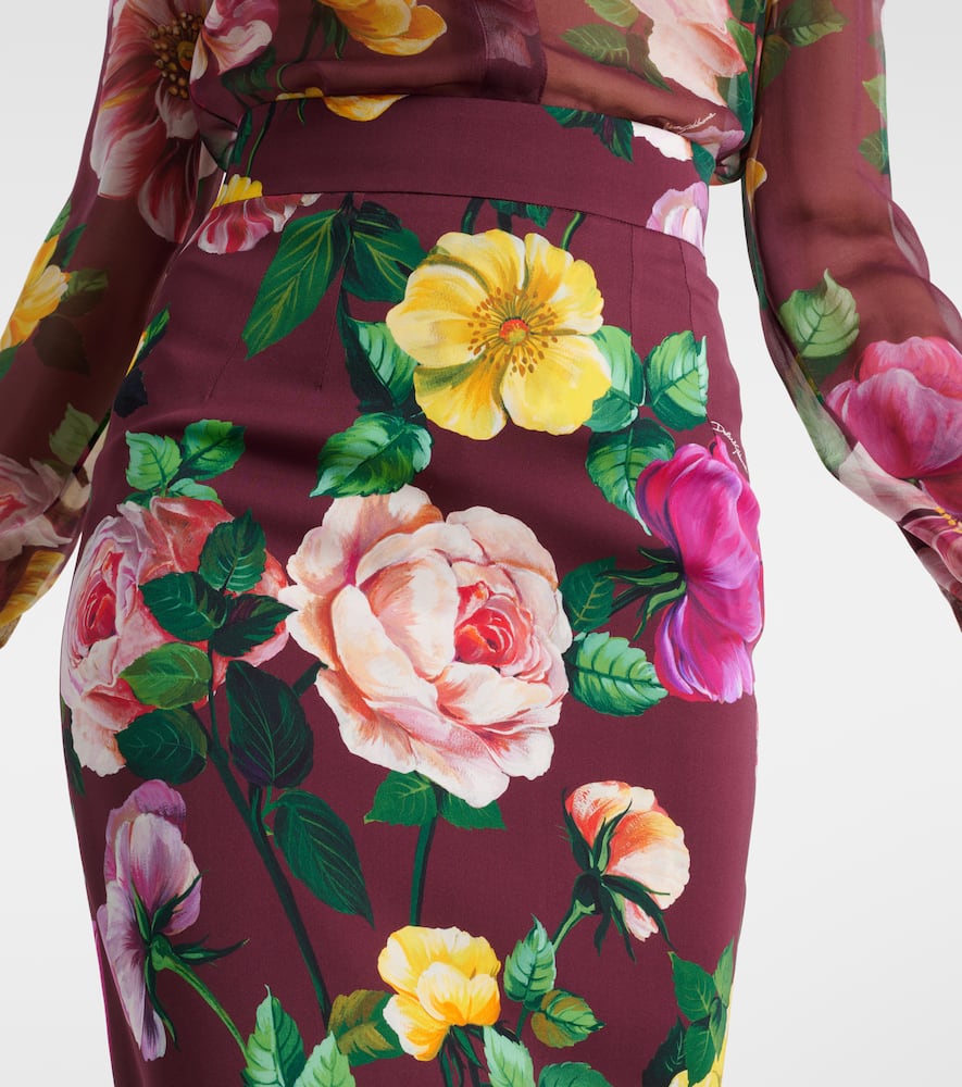 Floral silk-blend charmeuse midi skirt