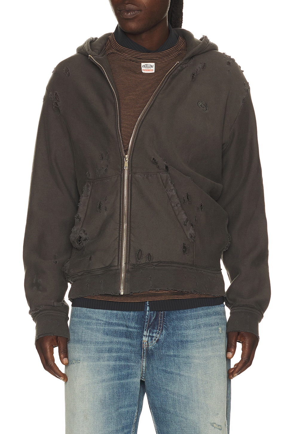 Commission Twisted Distressed Hoodie in Charcoal - Black. M also in