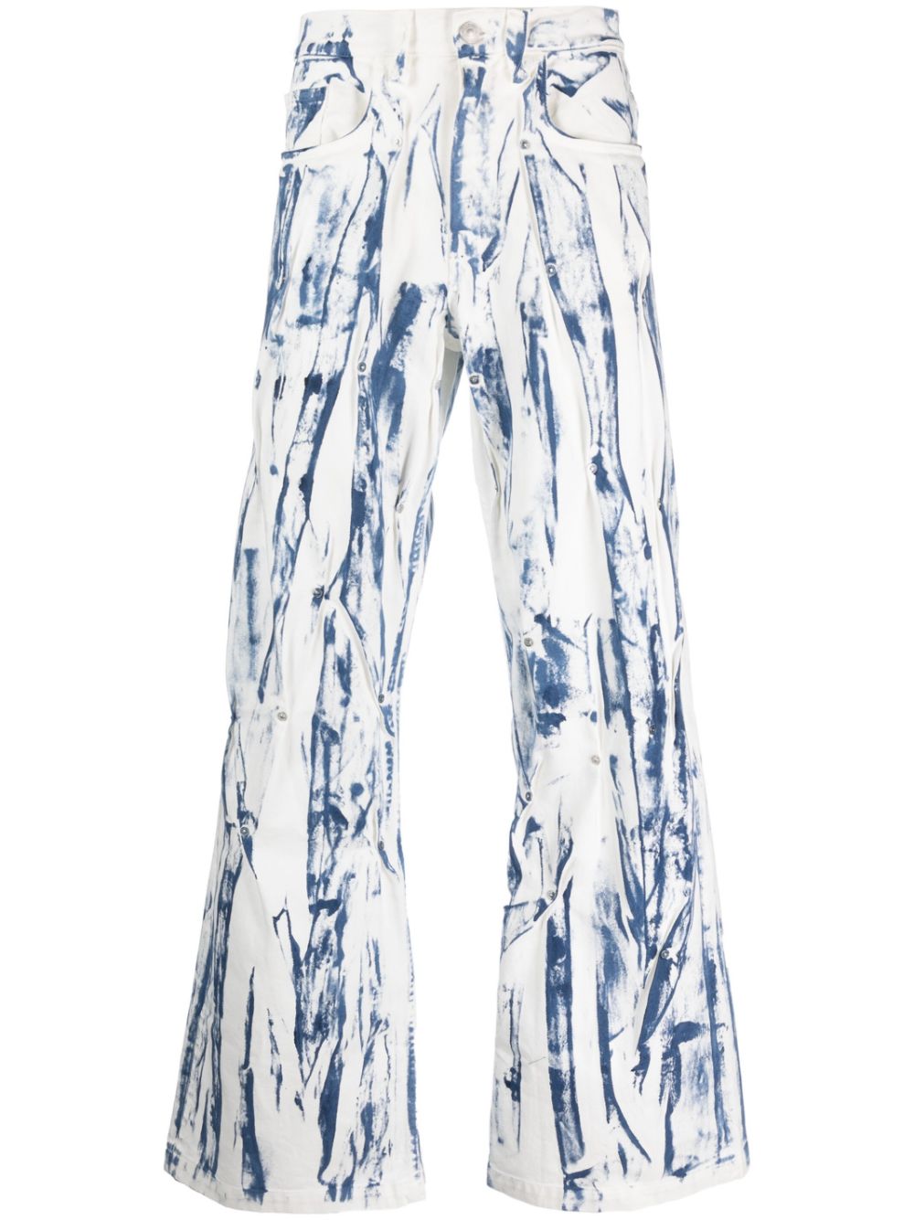Painterly-print wide-leg jeans - White