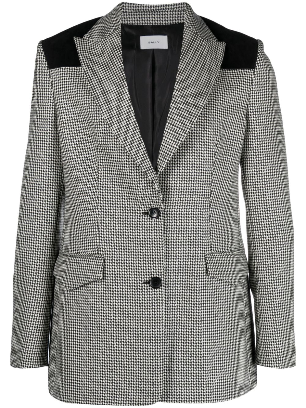 Check-print single-breast wool blazer - Black