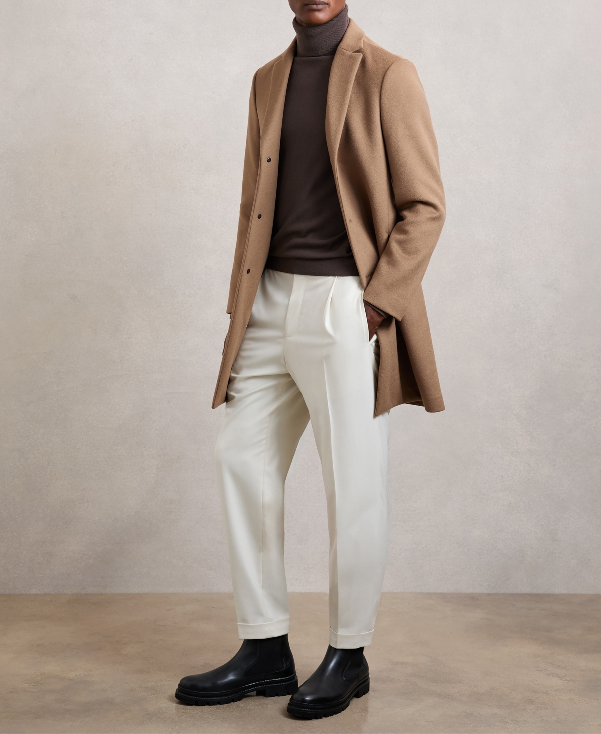 Men's Gable Wool-Blend Single-Breasted Overcoat - Light Brown