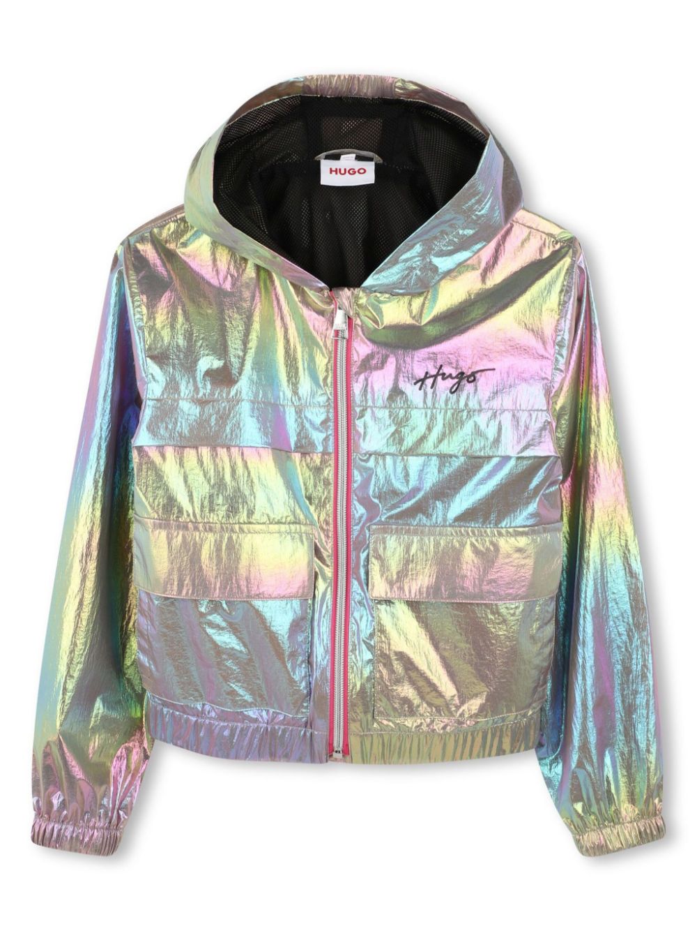 Wrinkle iridescent hooded windbreaker - Blue