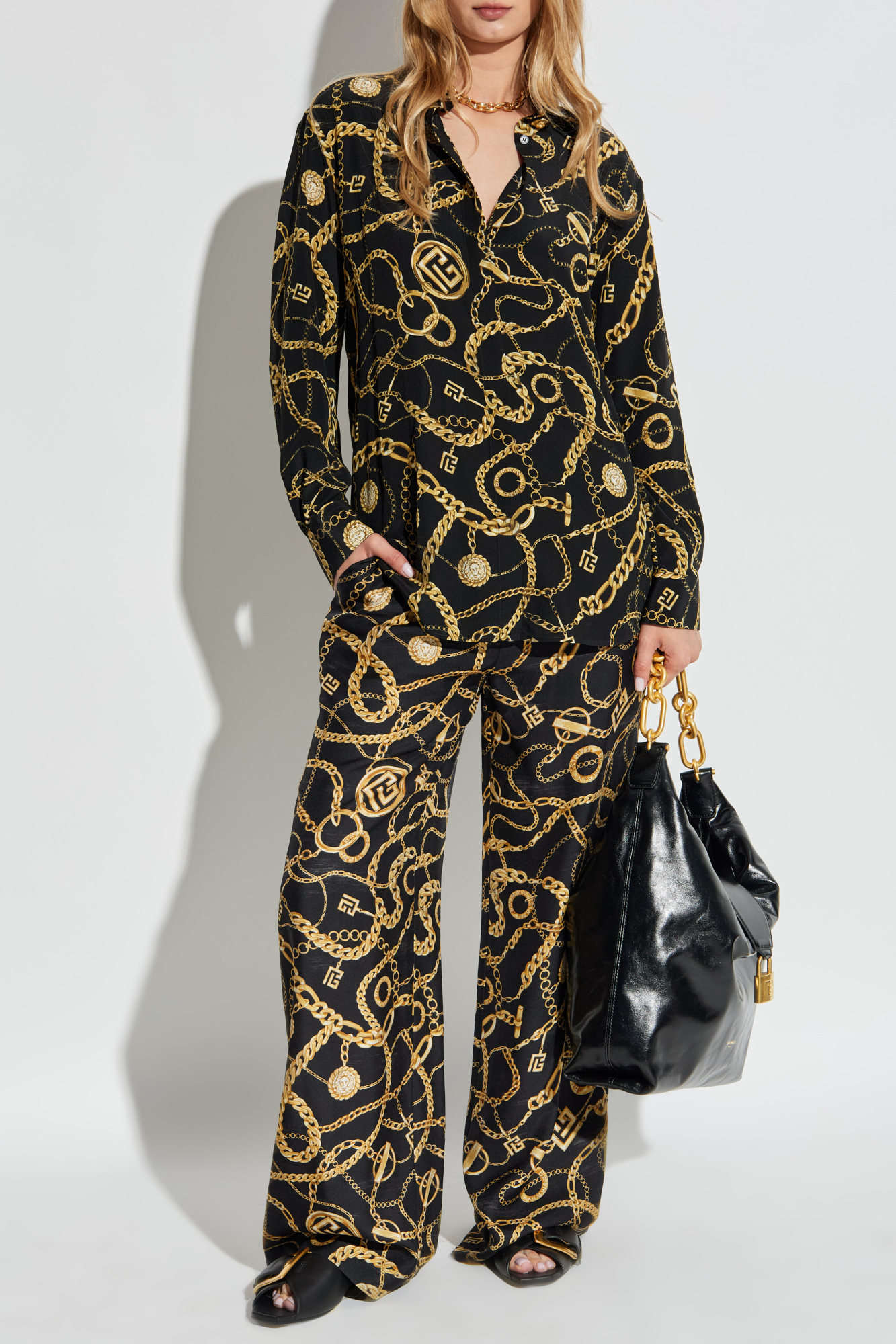Silk Trousers With Print, Women's, Black