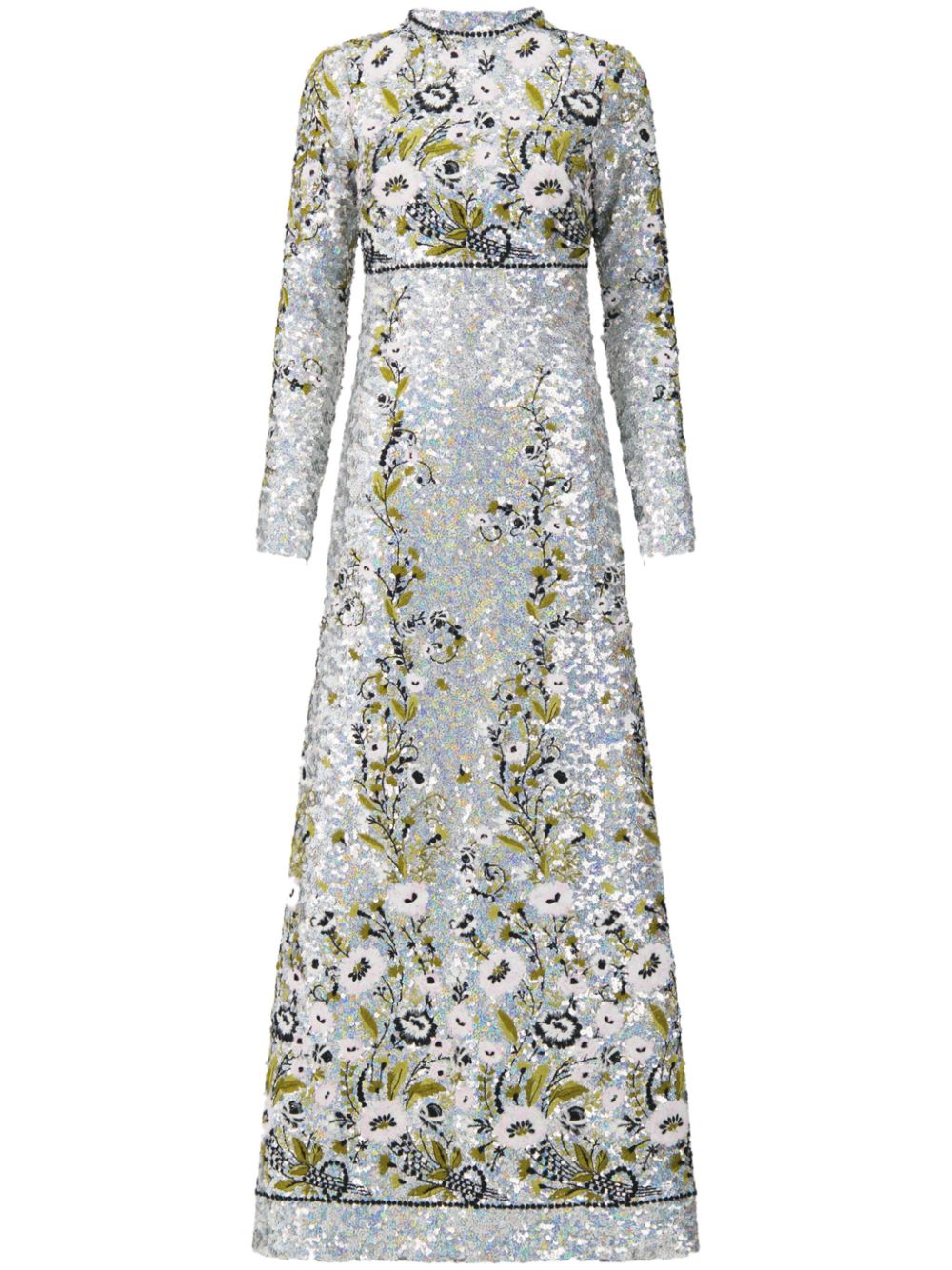 Ramages-embroidered sequinned gown - Silver