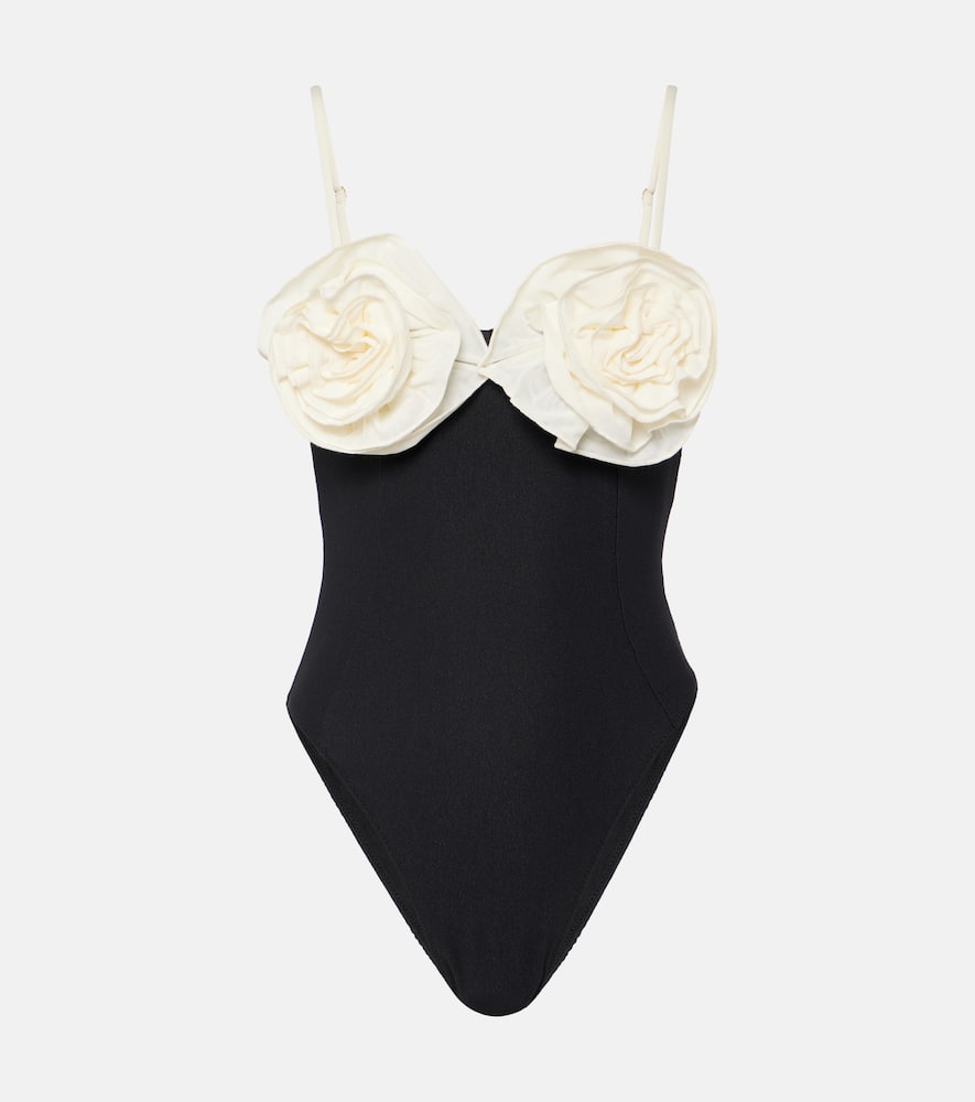 Floral-appliqué high-rise swimsuit