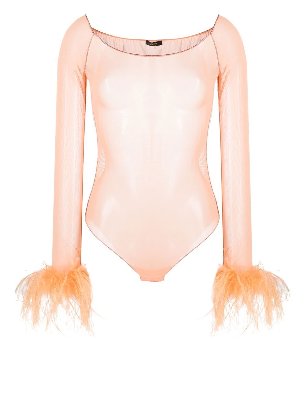 Ostrich feather-trim bodysuit - Orange