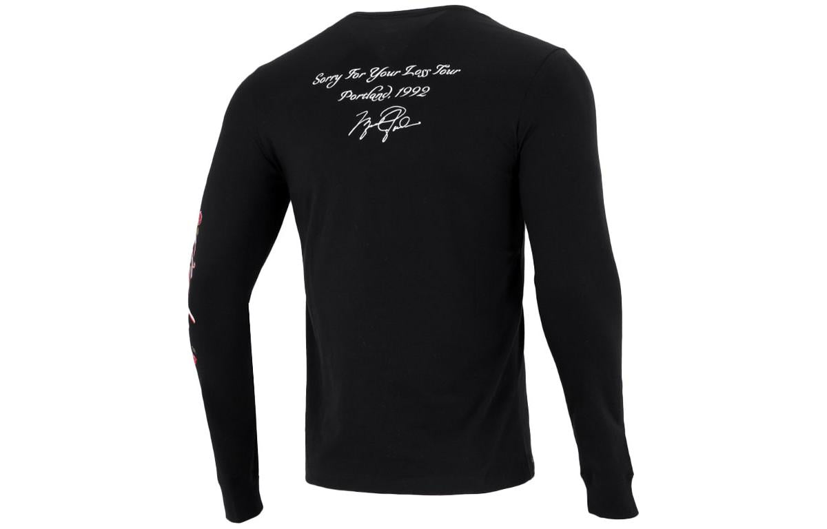 Men's Sleeve Side Flowers Logo Printing Round Neck Long Sleeves Black