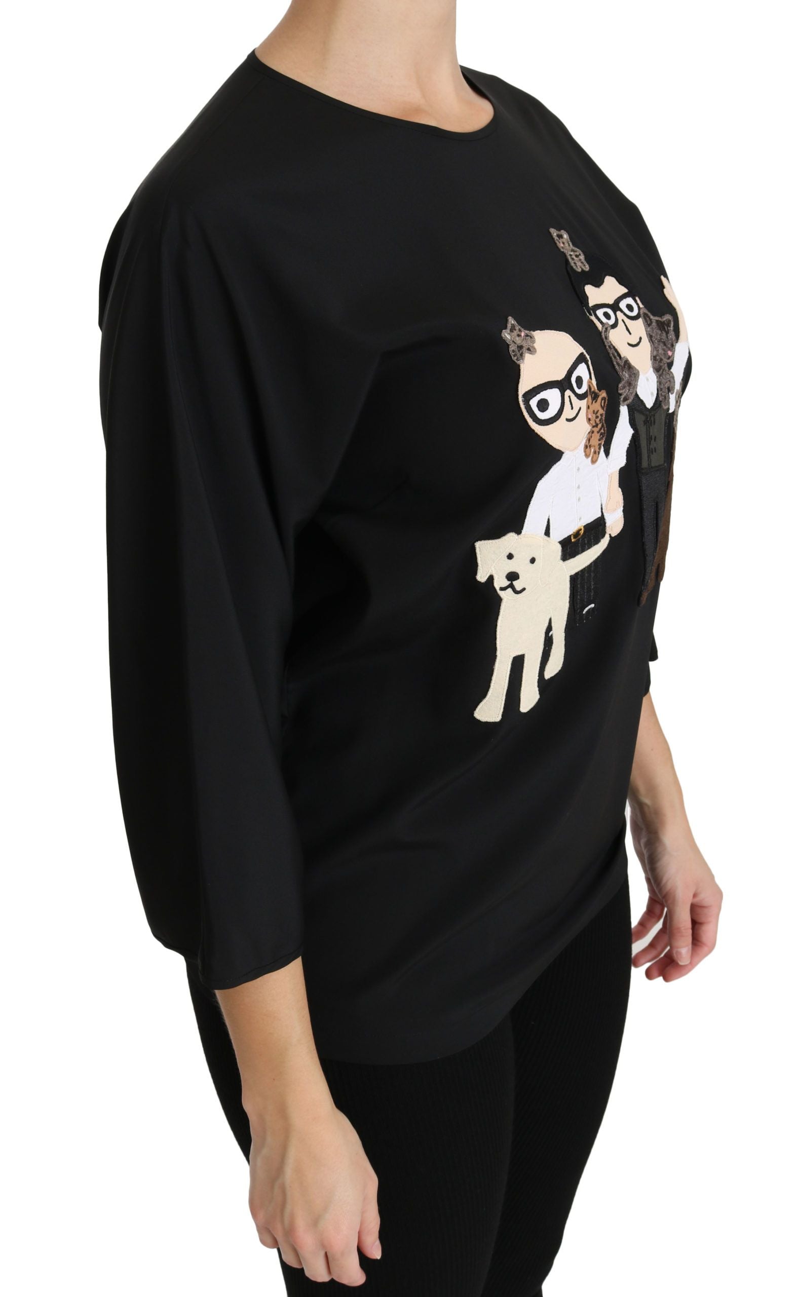 #dgfamily Embroidered Silk Top — Black