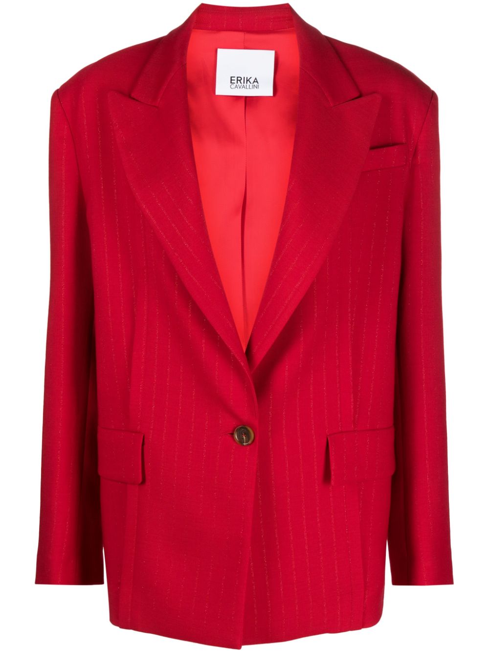 Lurex=pinstriped single-breasted blazer - Red