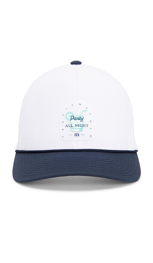 TravisMathew Beer Break Hat in White,Navy