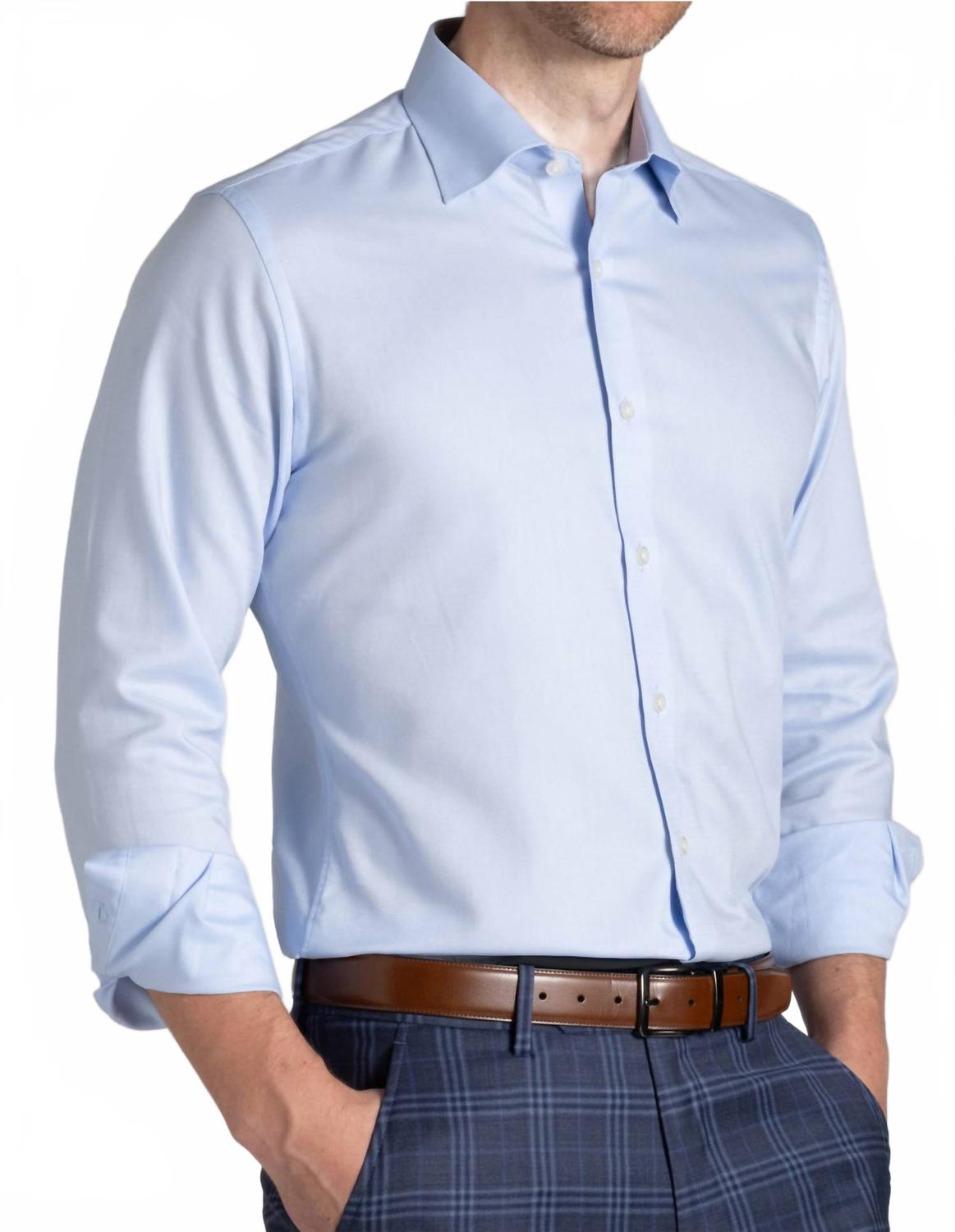 Cotton Dobby Natural Stretch Dress Shirt In Light Pastel Blue