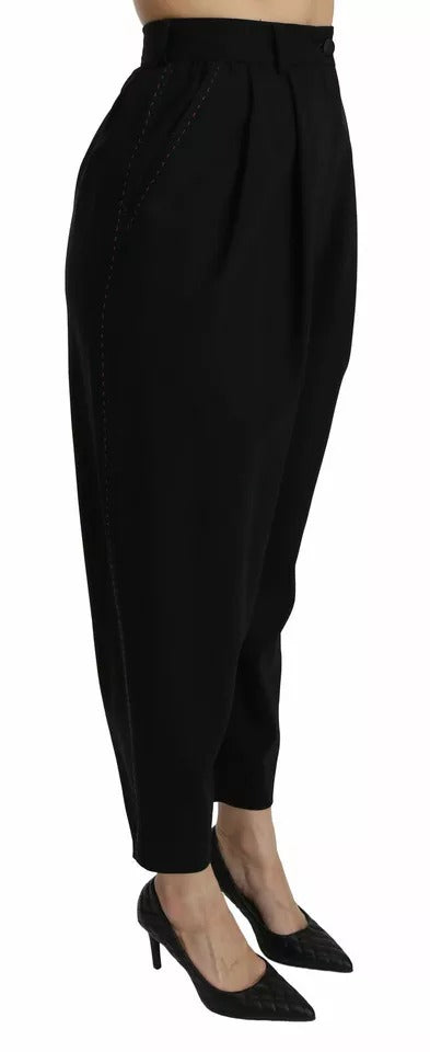 Pleat-Front Wool Trousers — Black