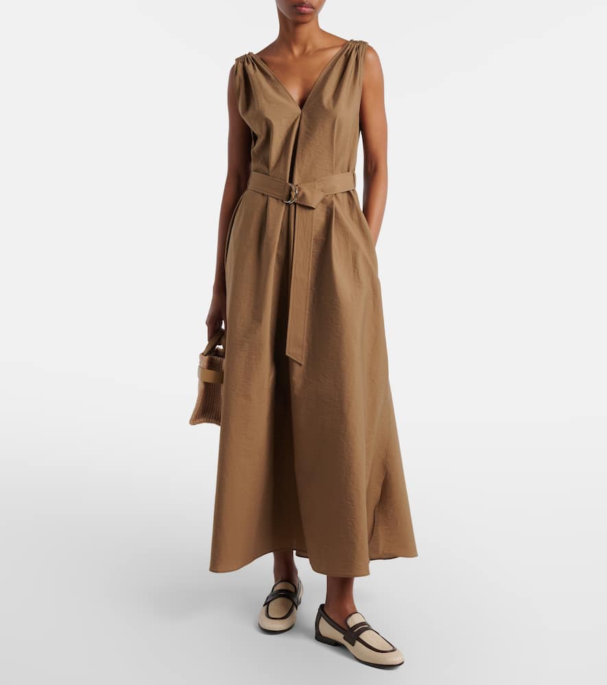 Belted cotton-blend midi dress
