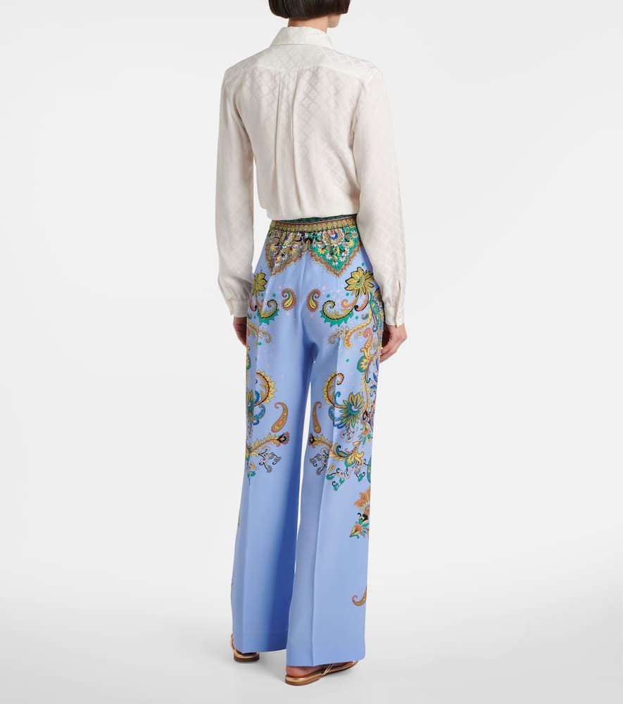 Floral silk crêpe de chine wide-leg pants