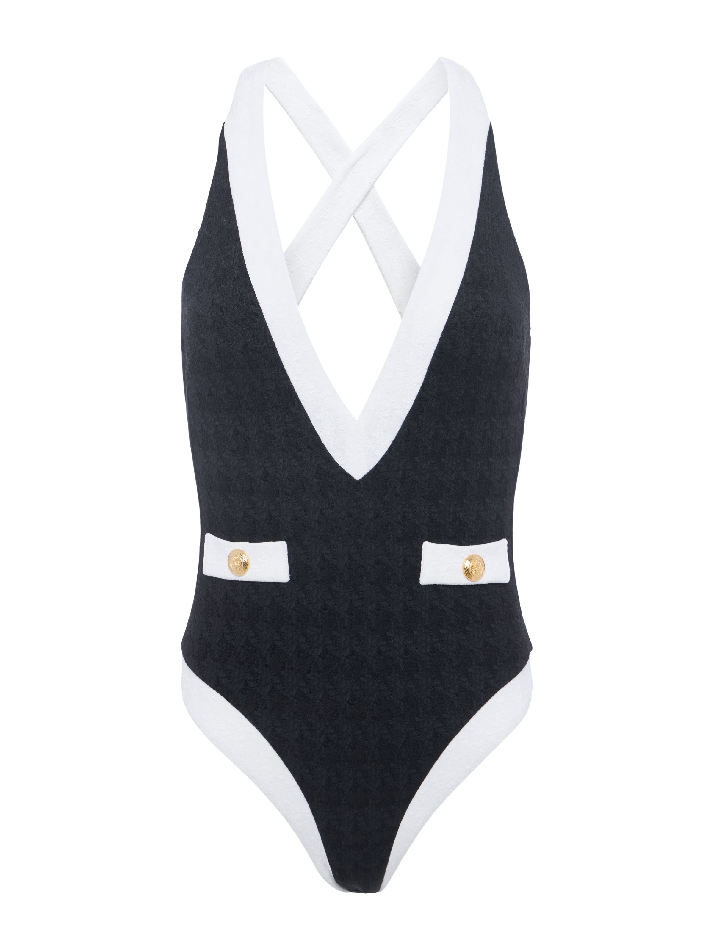 Lisa Plunge One-Piece Swimsuit In Black/White