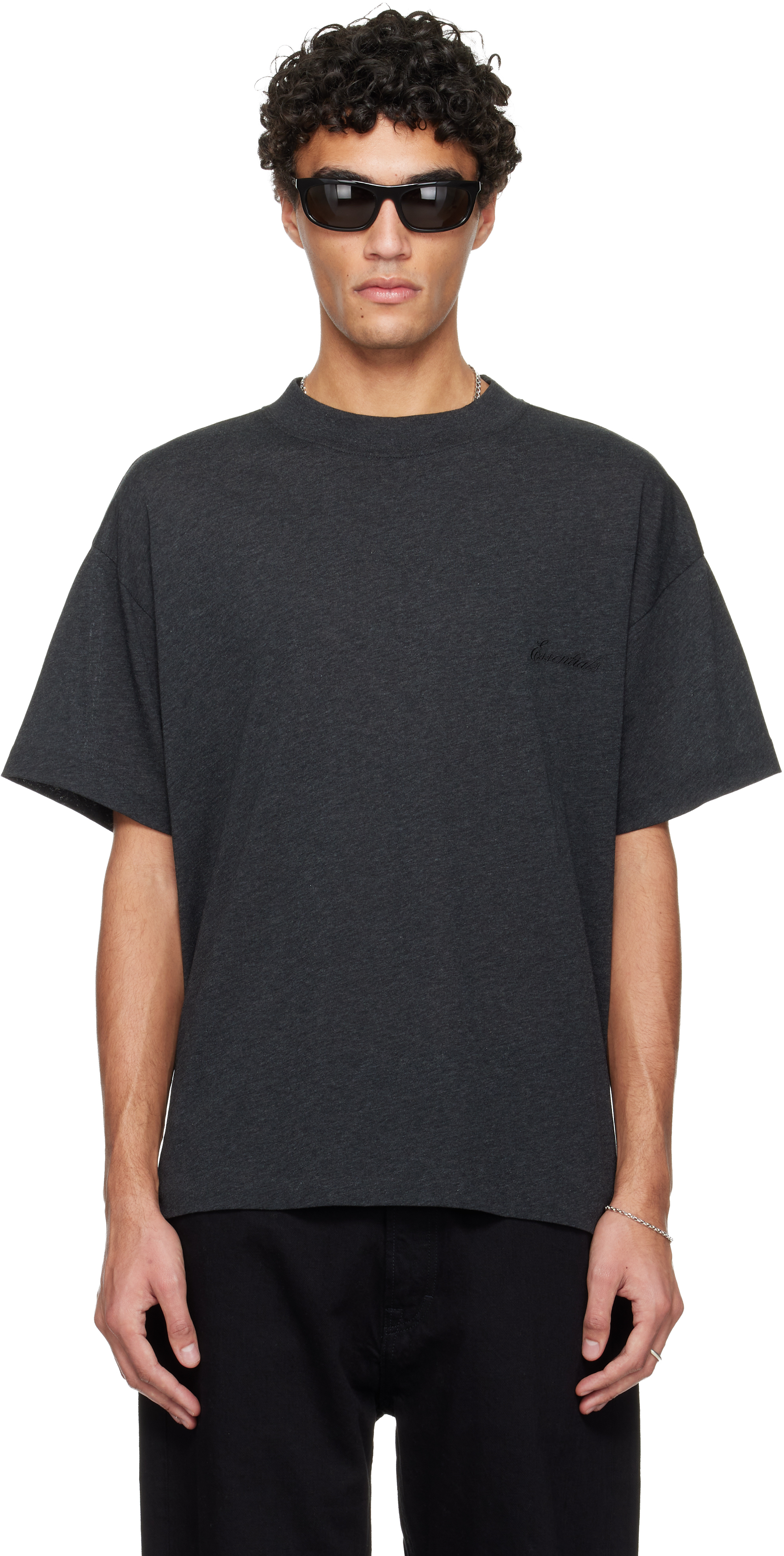Gray Holiday Embroidered Essential T-shirt