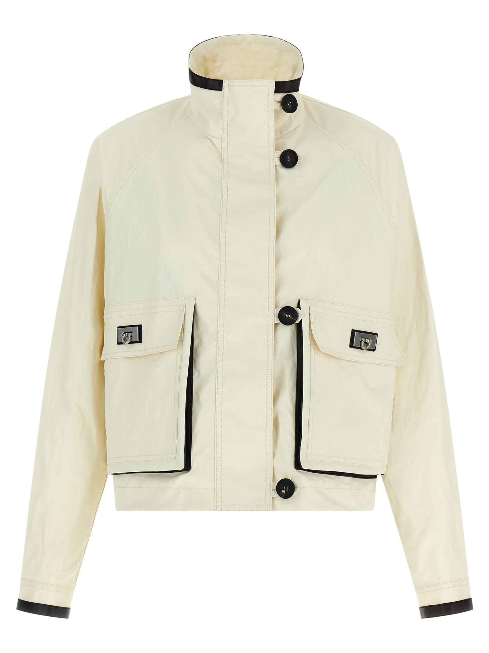 Linen with Leather Trim Jacket — White