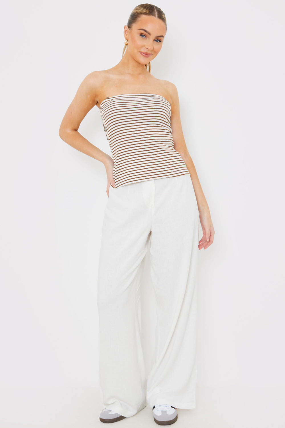 Linen Look Wide Leg Trousers