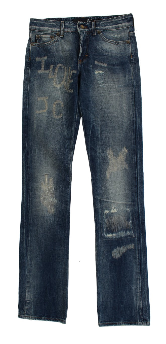 Distressed Straight-Fit Jeans — Blue