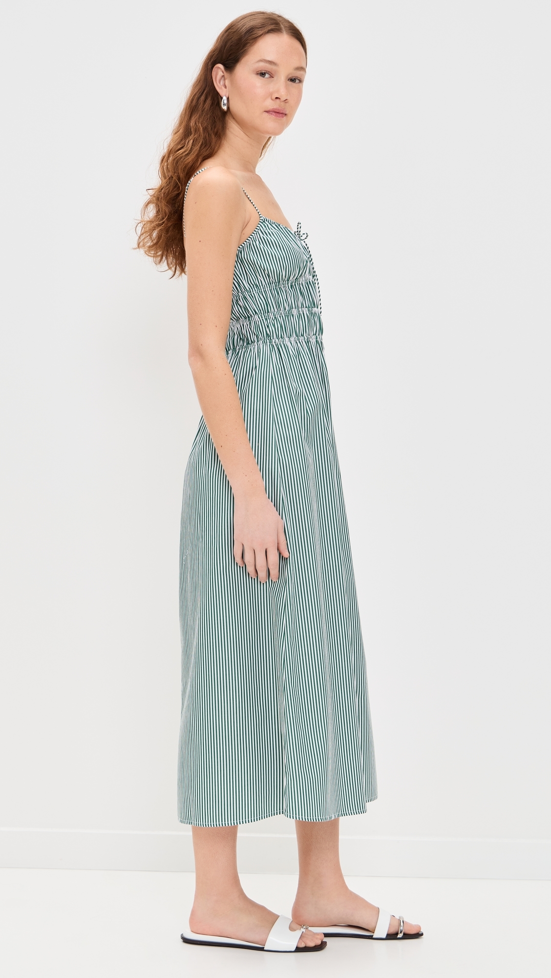 FAITHFULL THE BRAND Marianne Midi Dress Green Stripe