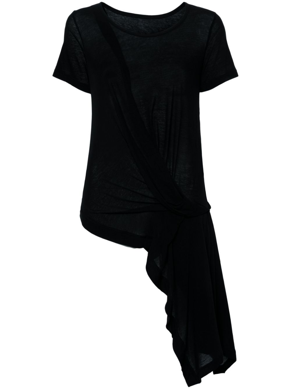 Draped-detail asymmetric T-shirt - Black