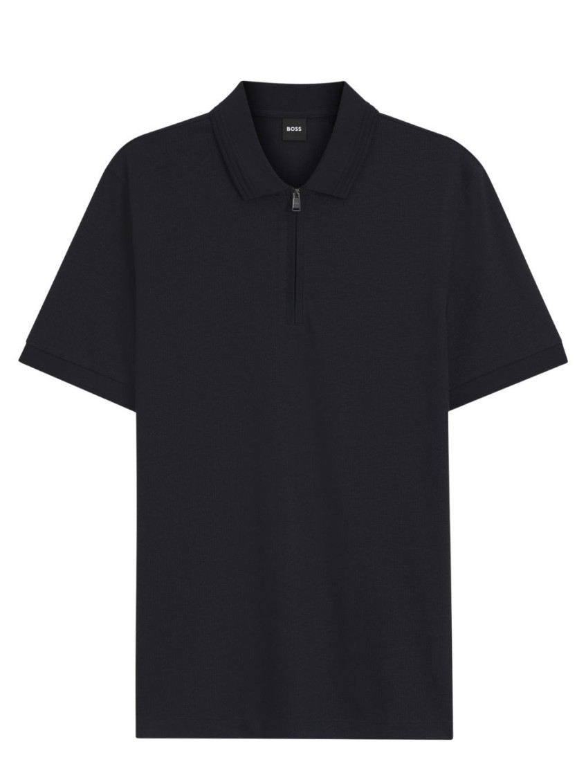 Dark Blue Solid Shirt Collar Polo