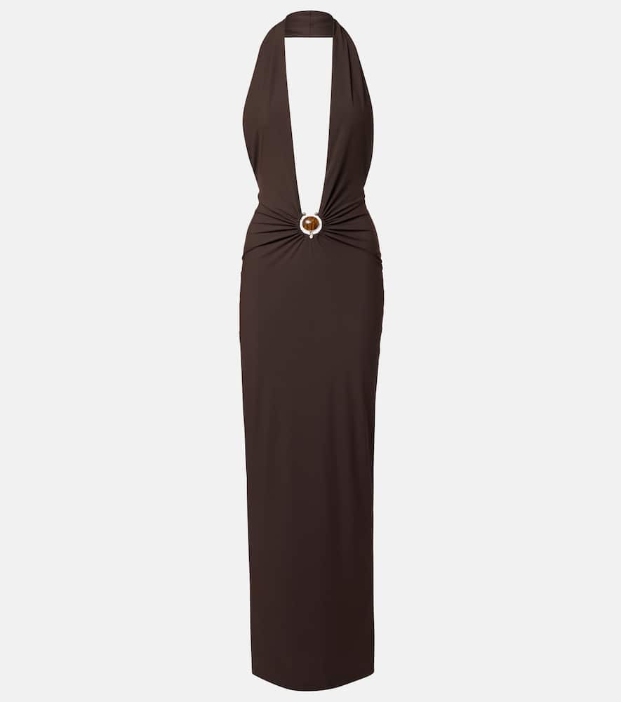 Embellished halterneck maxi dress