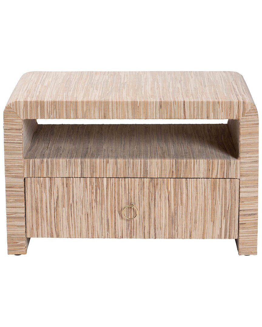 Hannah Bohemian Woven Grasscloth 1-Drawer Nightstand