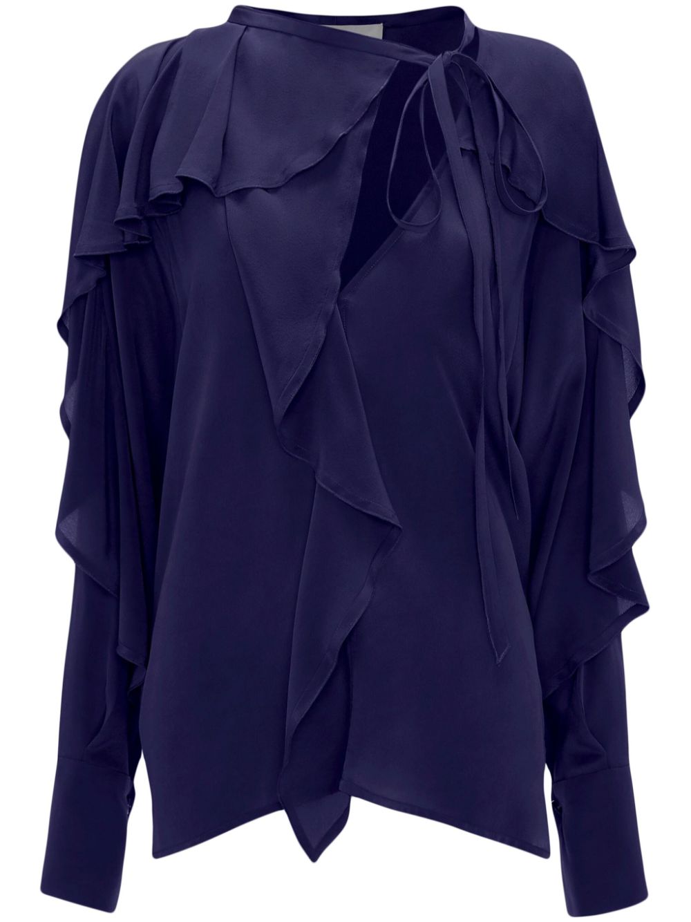 V-neck ruffled silk blouse - Purple