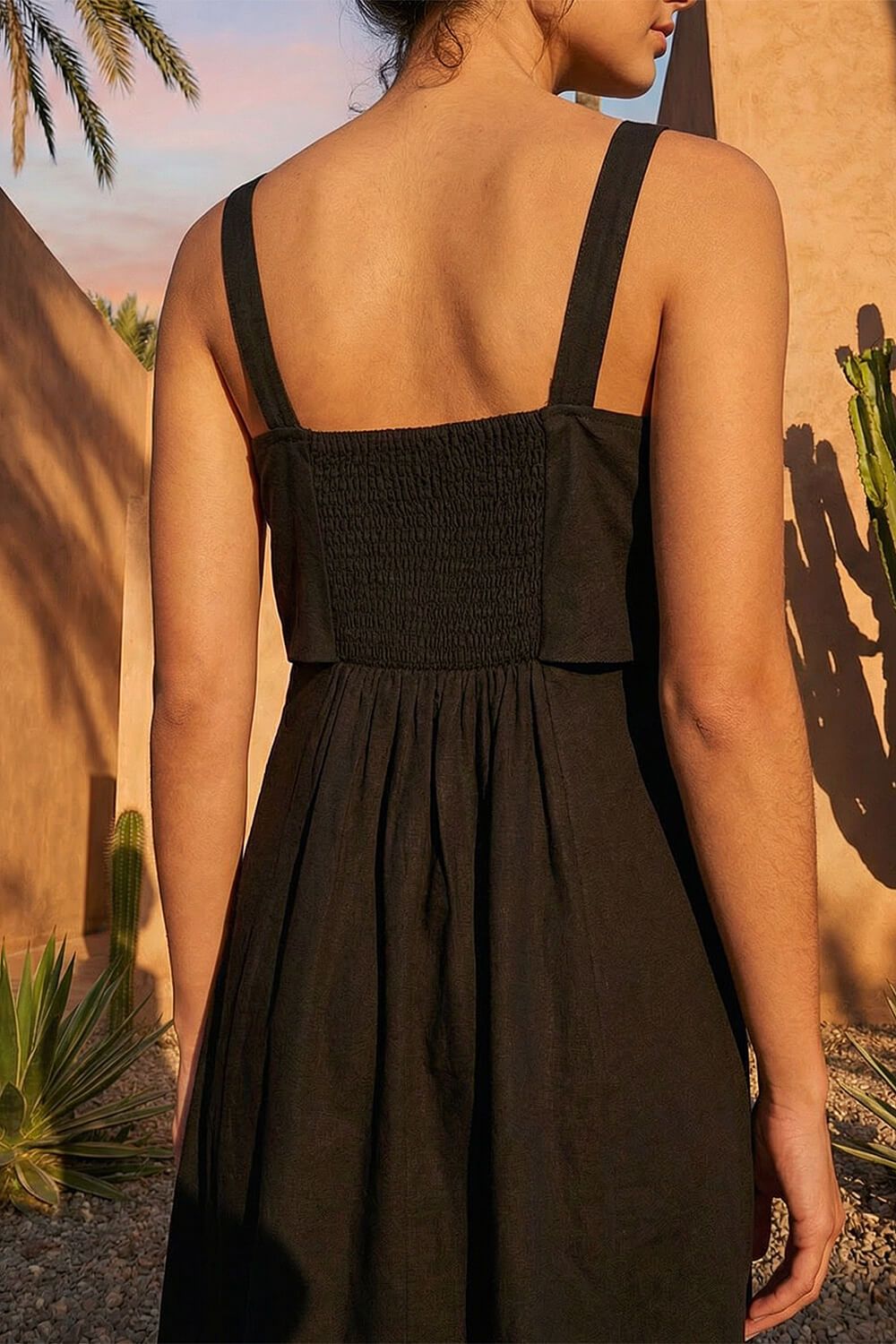Dusk Women's Fold Over Linen Blend Dress in Black