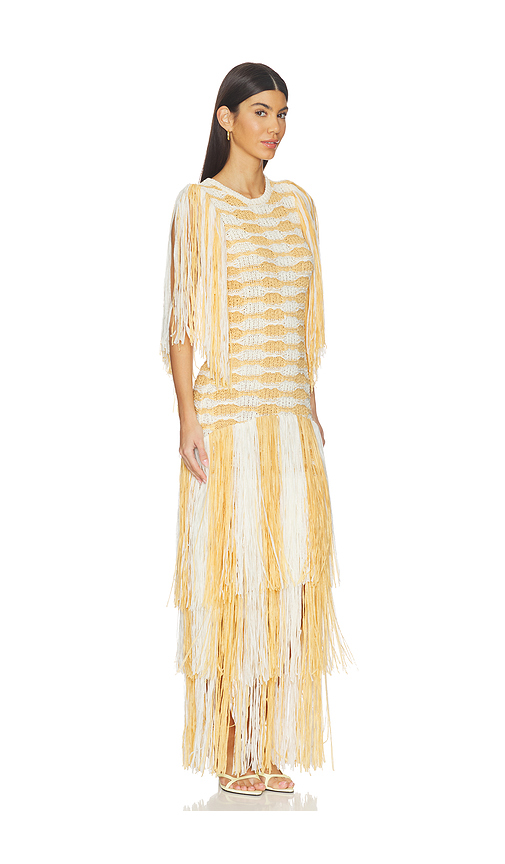Ulla Johnson Silvia Fringe Knit Dress in Yellow,White. XL. Also in