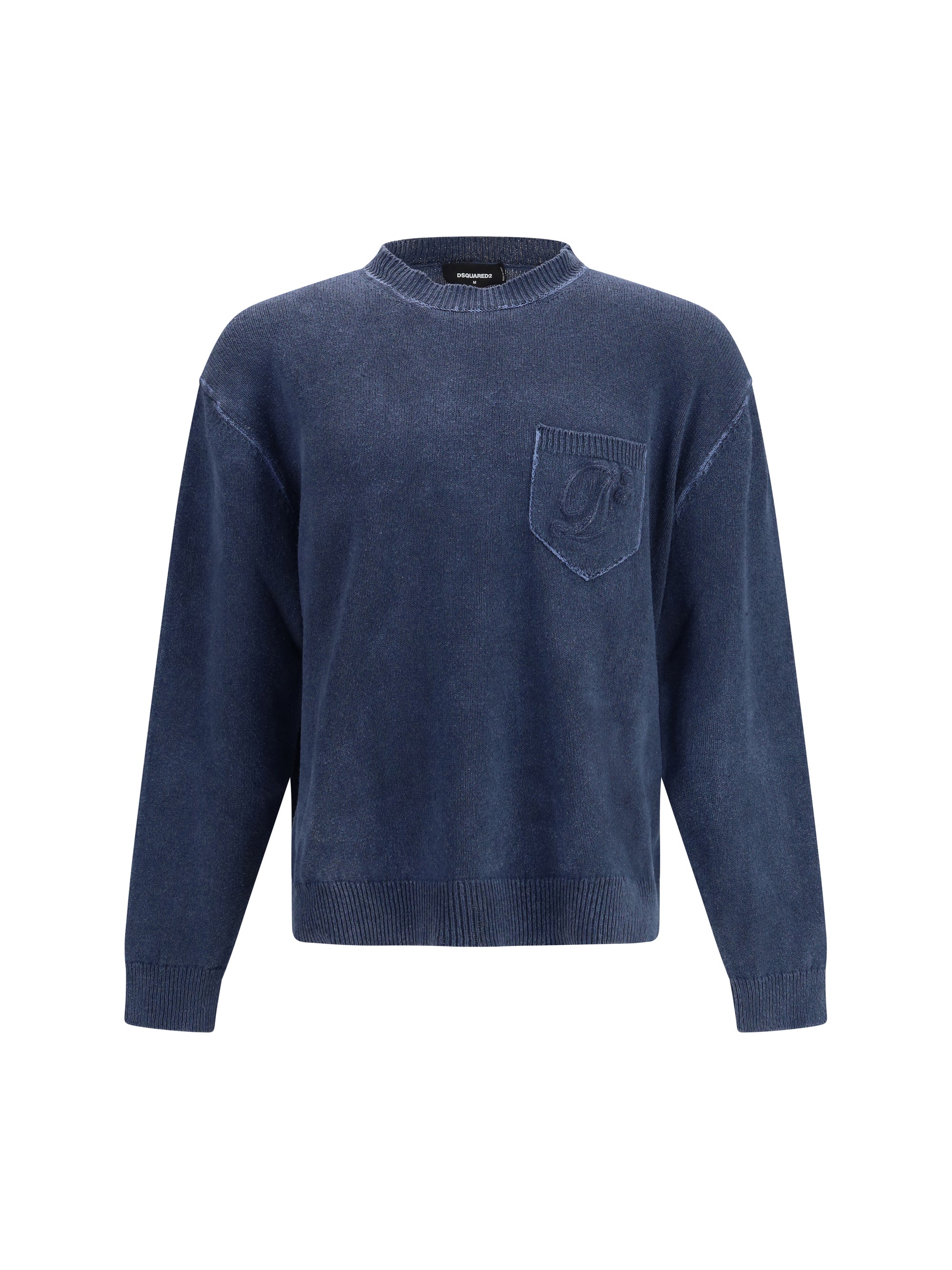 Cotton-Blend Crew Neck Sweater — Navy