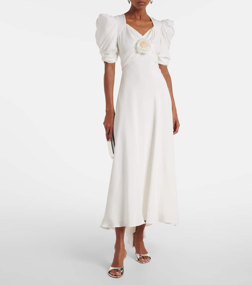 Floral-appliqué silk crêpe gown