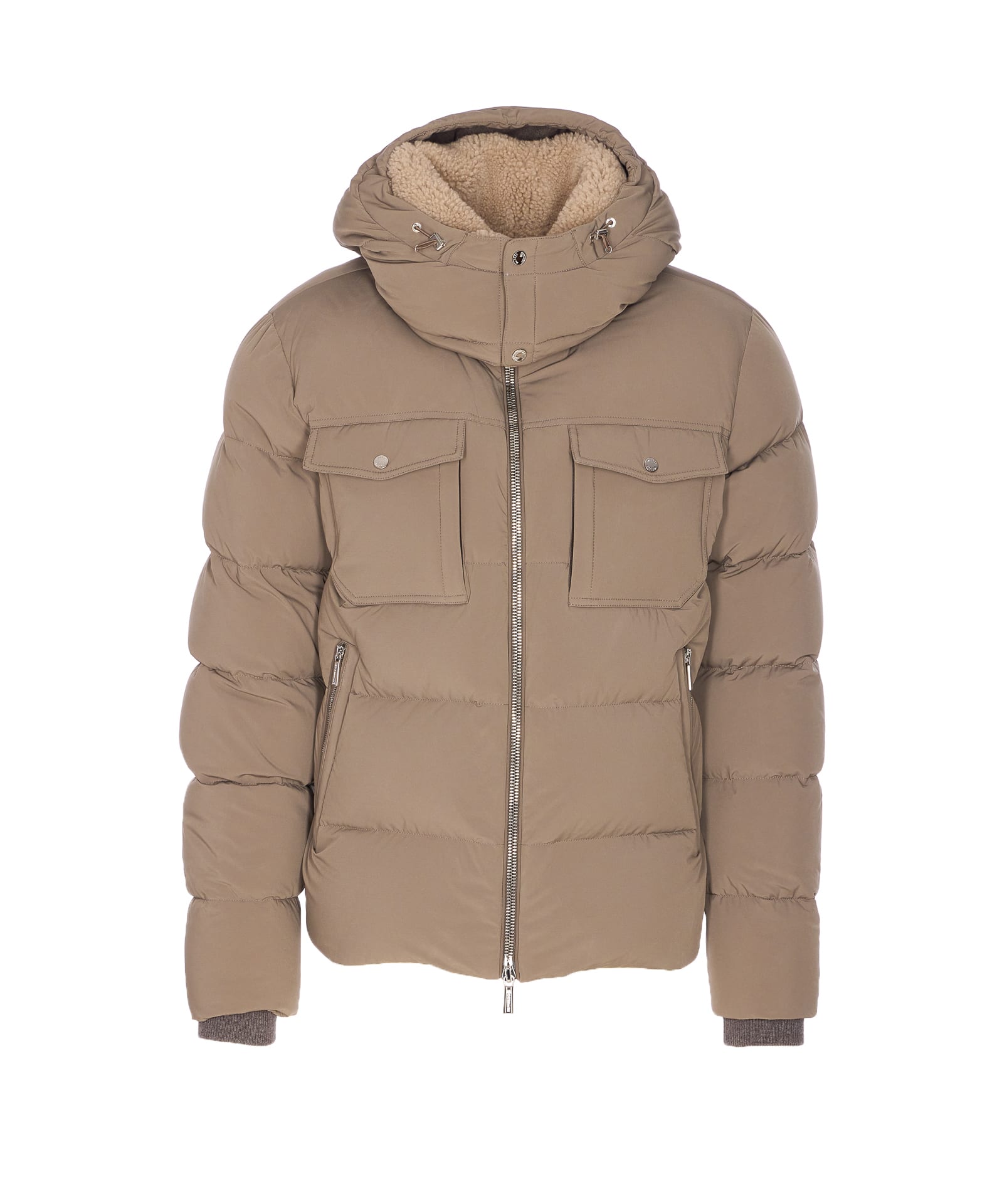 Padded detachable-hood jacket - Neutrals