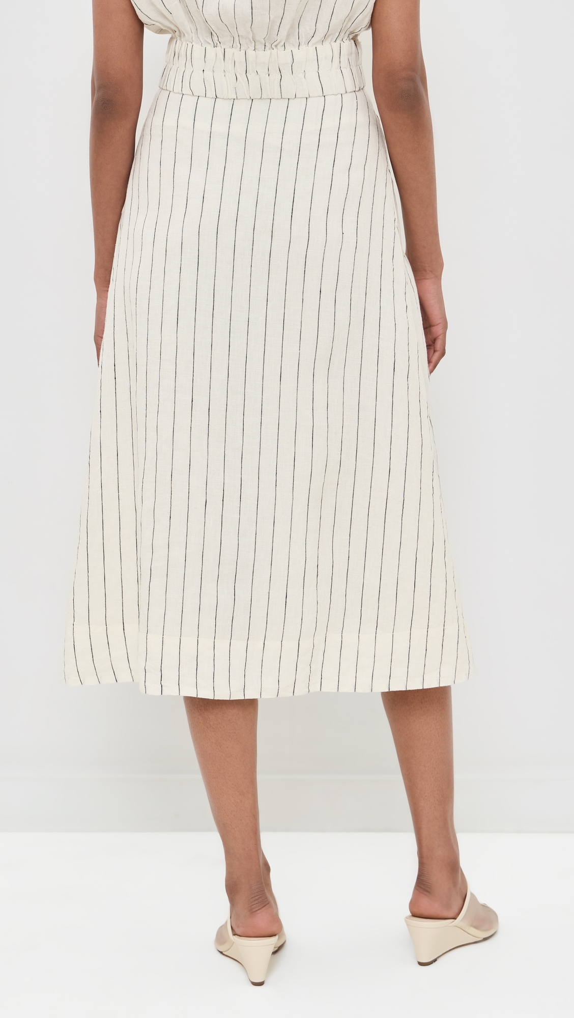 Mehar Linen Stripe Skirt Ivory Black Stripe