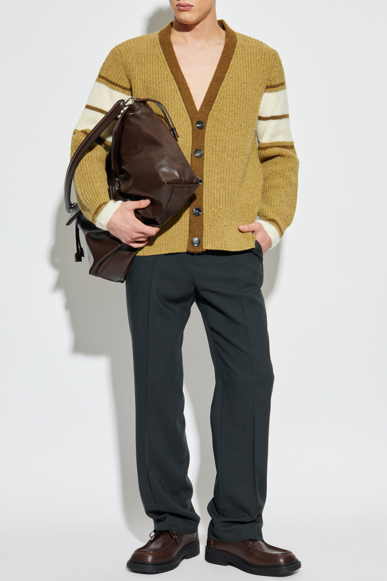 Cardigan With A V-neckline, Men's, Green