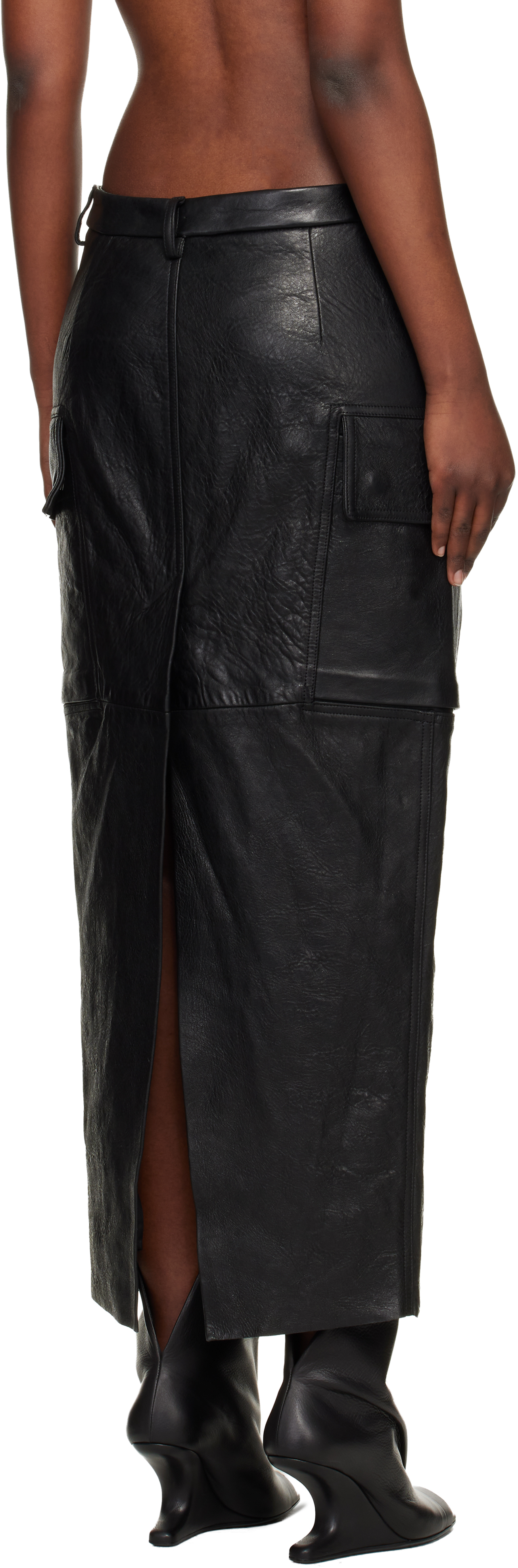 Black Temple Firbanks Leather Midi Skirt