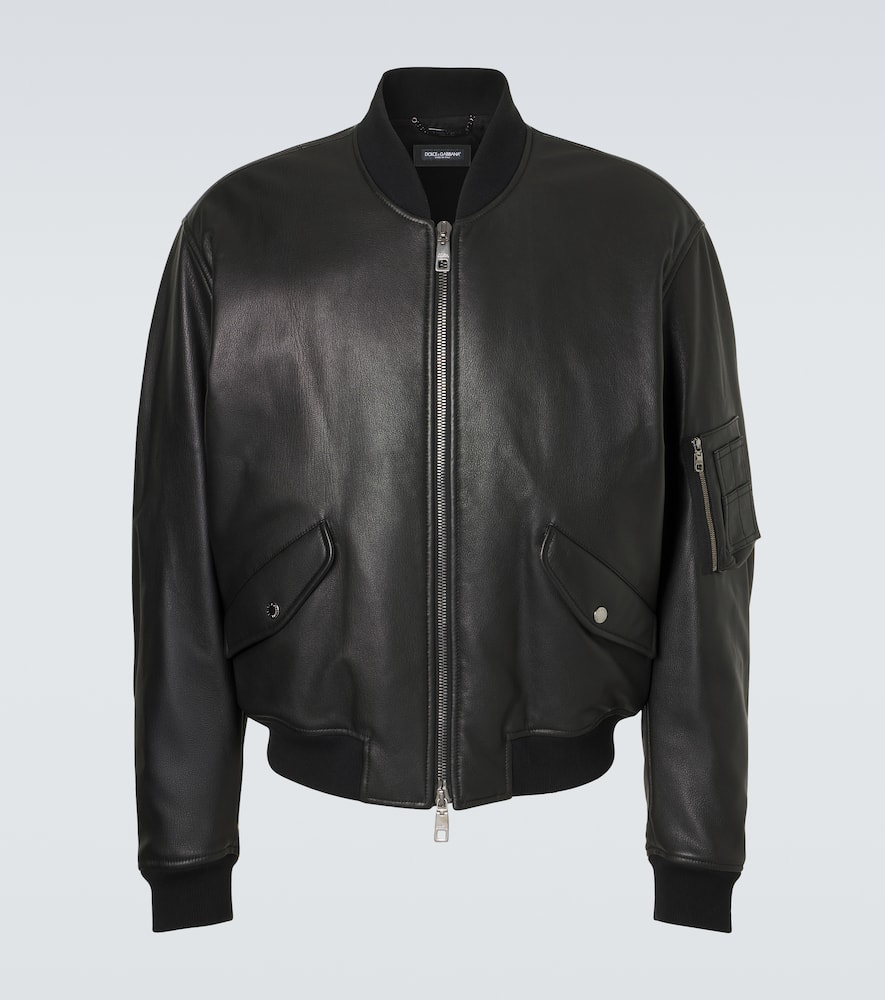 Leather bomber jacket