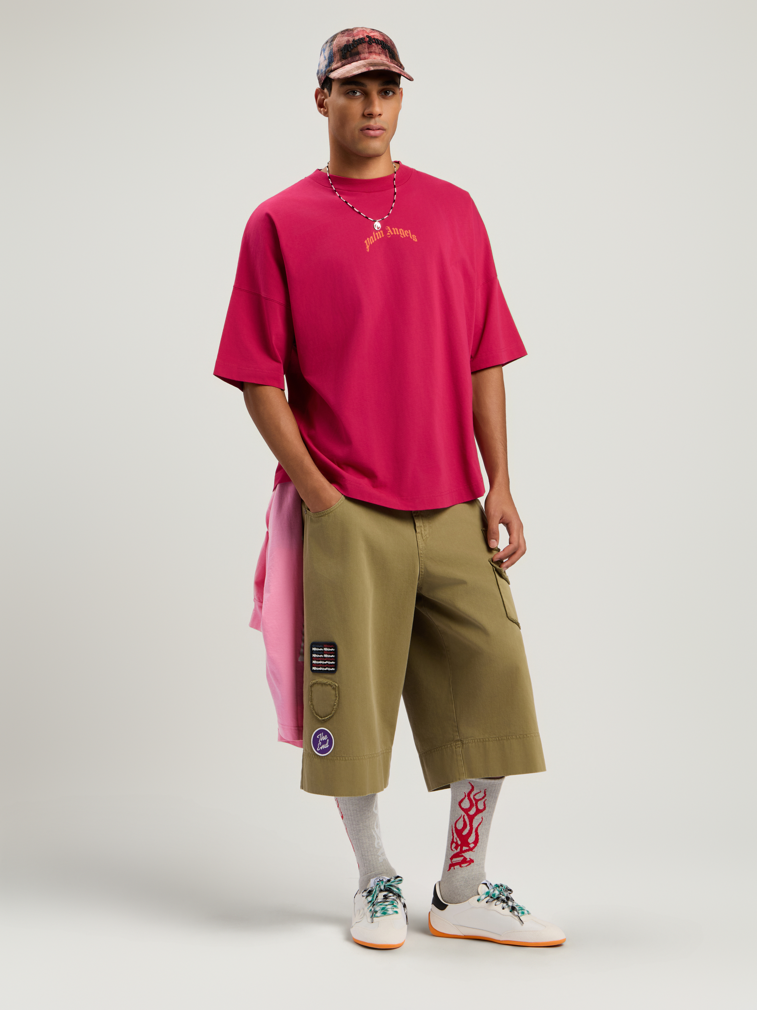 Back Curved Logo Over T-shirt Man  Fuchsia