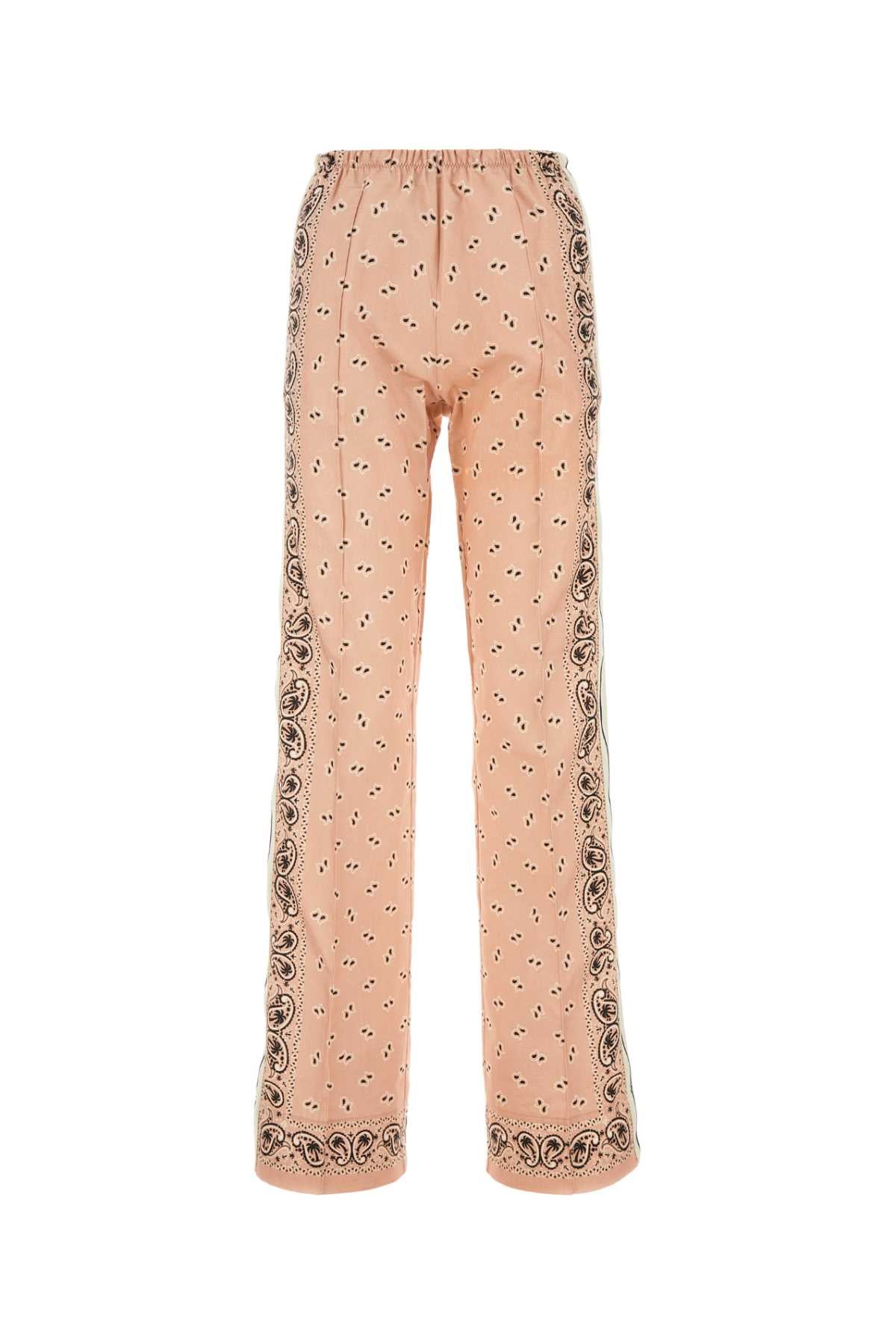 Linen-Cotton Printed Trousers — Beige