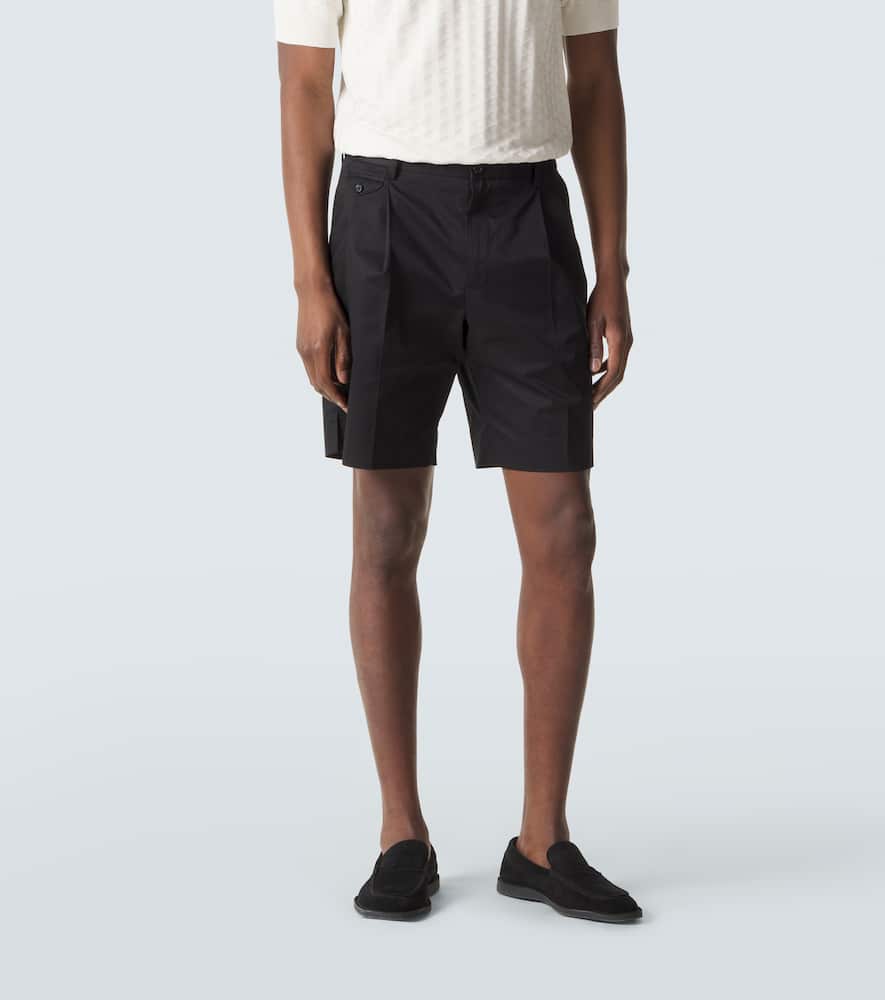 Pleated cotton-blend Bermuda shorts
