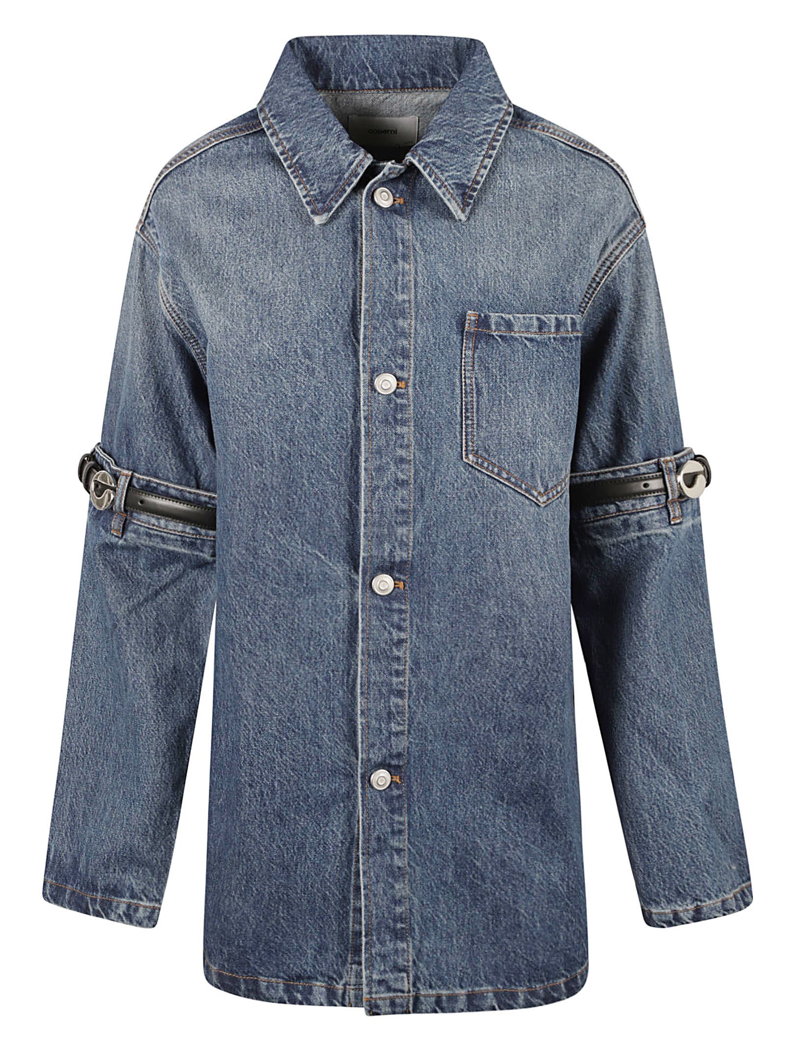 Belted Sleeve Denim Shirt