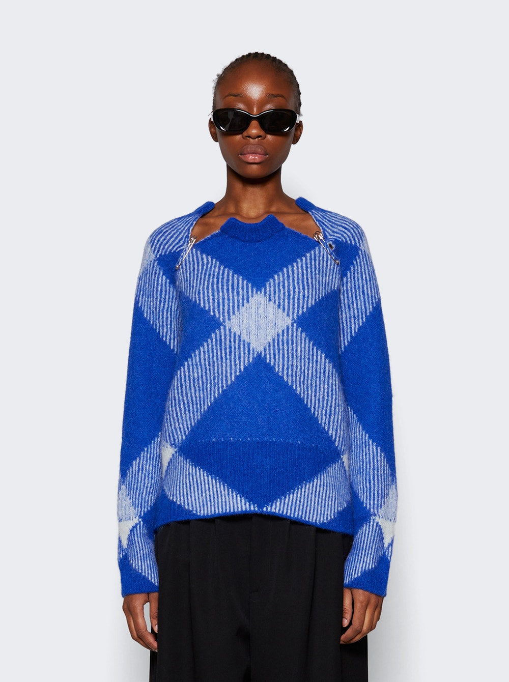Check alpaca-wool blend jumper - Blue