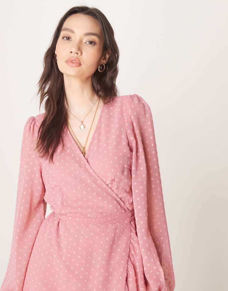 Vila Womens dobby wrap maxi dress with frill detail in rose pink