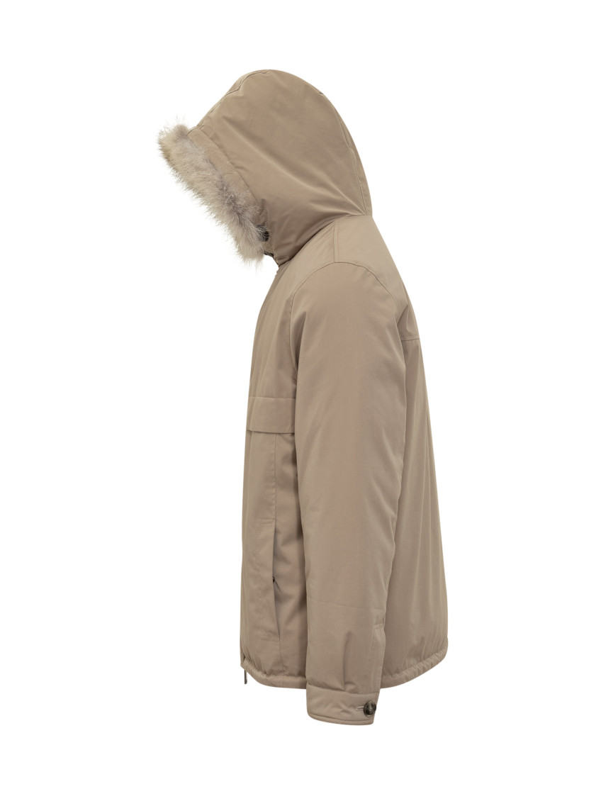 Beige Solid Hood Jacket