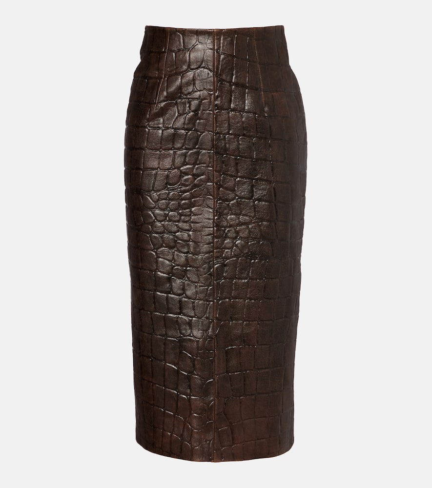Loretta croc-effect leather pencil skirt