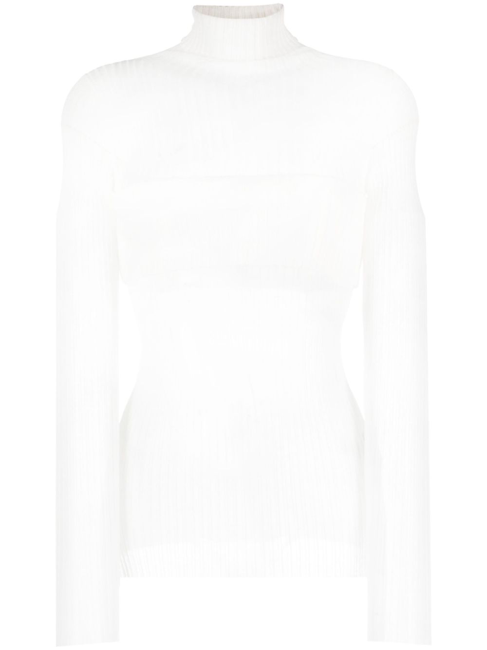 Semi-sheer ribbed-knit top - White