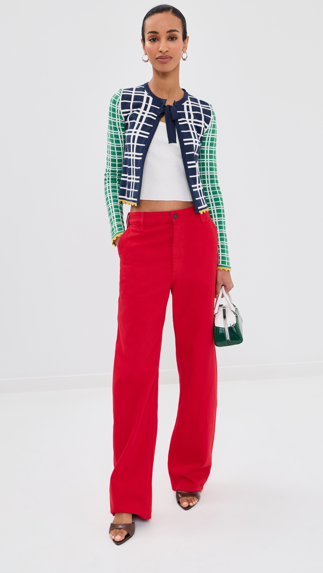 Check Me Cardigan Multicolor Green/Navy/Ecru