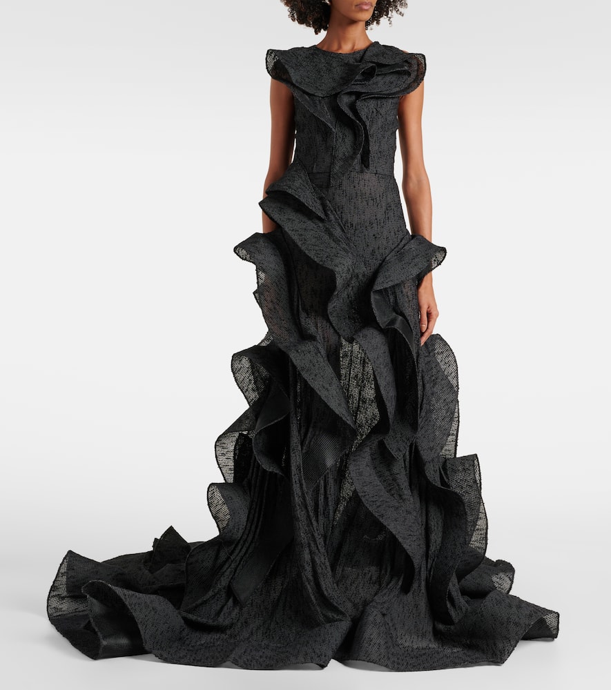 Spiral ruffled gown