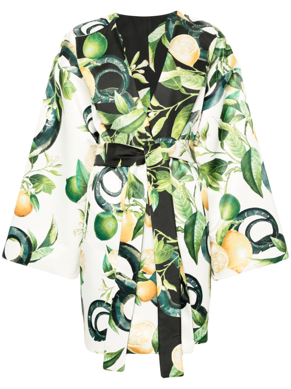 Fruit-print reversible belted coat - Multicolour